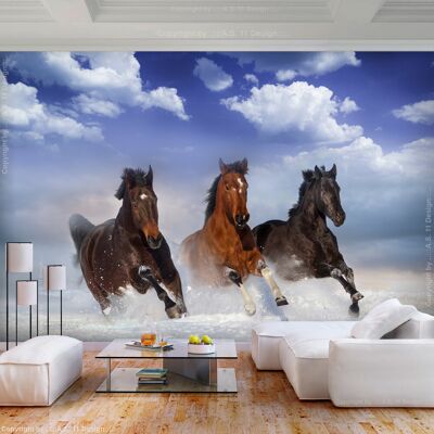 Karo-art Zelfklevend fotobehang - Wilde paarden in de sneeuw, premium print 392x280cm Karo-art Zelfklevend fotobehang - Wilde paarden in de sneeuw, premium print 392x280cm