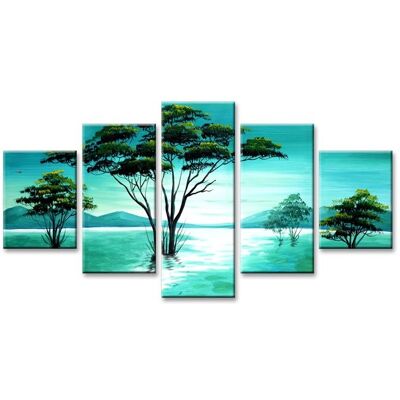 Karo-art Schilderij - Abstracte Natuur, Blauw/Groen, 160X80cm, 5luik 5luik Karo-art Schilderij - Abstracte Natuur, Blauw/Groen, 160X80cm, 5luik 5luik
