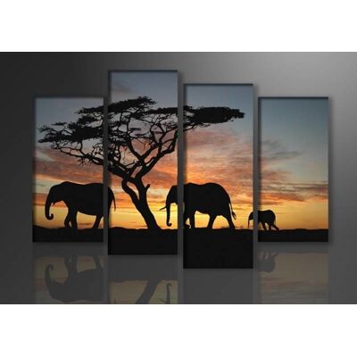 Karo-art Schilderij - Afrika Olifant, Oranje/Zwart, 130X80cm, 4luik 4luik Karo-art Schilderij - Afrika Olifant, Oranje/Zwart, 130X80cm, 4luik 4luik