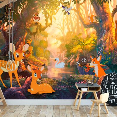 Karo-art Fotobehang - Dieren in het bos, premium print vliesbehang 250x175cm Karo-art Fotobehang - Dieren in het bos, premium print vliesbehang 250x175cm