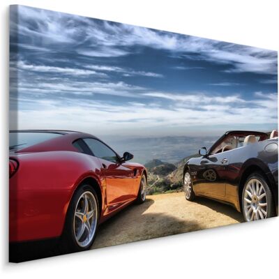 Karo-art Schilderij - Luxe auto's in de bergen, premium print, wanddecoratie 70x50cm Karo-art Schilderij - Luxe auto's in de bergen, premium print, wanddecoratie 70x50cm
