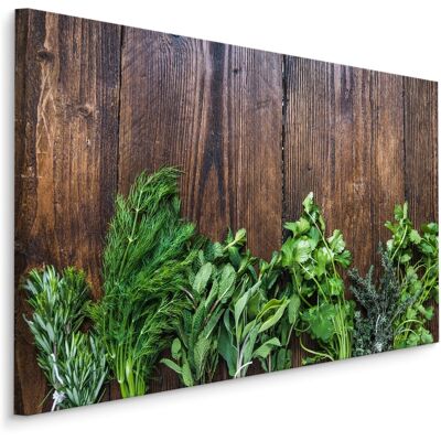 Karo-art Schilderij - Kruiden op hout (print op canvas), bruin/groen, scherp geprijsd 70x50cm Karo-art Schilderij - Kruiden op hout (print op canvas), bruin/groen, scherp geprijsd 70x50cm