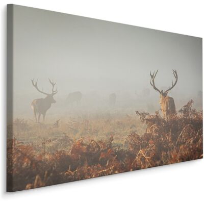 Karo-art Schilderij - Herten in de mist, 4 maten, premium print, wanddecoratie 100x70cm Karo-art Schilderij - Herten in de mist, 4 maten, premium print, wanddecoratie 100x70cm