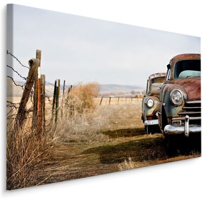 Karo-art Schilderij - Vintage auto's, bruin/blauw, 4 maten, wanddecoratie 70 x 50 cmcm Karo-art Schilderij - Vintage auto's, bruin/blauw, 4 maten, wanddecoratie 70 x 50 cmcm