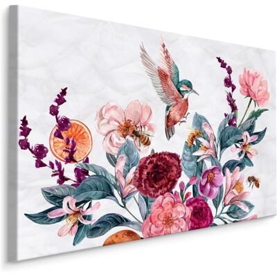 Karo-art Schilderij - Bloemen en Kolibrie in Aquarel (print op canvas), multi-gekleurd, 4 maten, wanddecoratie 70 x 50 cmcm Karo-art Schilderij - Bloemen en Kolibrie in Aquarel (print op canvas), multi-gekleurd, 4 maten, wanddecoratie 70 x 50 cmcm