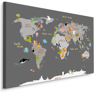 Karo-art Schilderij - Wereldkaart met Dieren, Kinderkamer, Premium Print 40x30cm Karo-art Schilderij - Wereldkaart met Dieren, Kinderkamer, Premium Print 40x30cm
