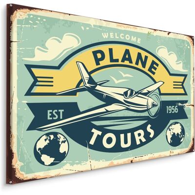 Karo-art Schilderij - Plane Tours, Reclame Bord, Premium Print op Canvas 100x70cm Karo-art Schilderij - Plane Tours, Reclame Bord, Premium Print op Canvas 100x70cm