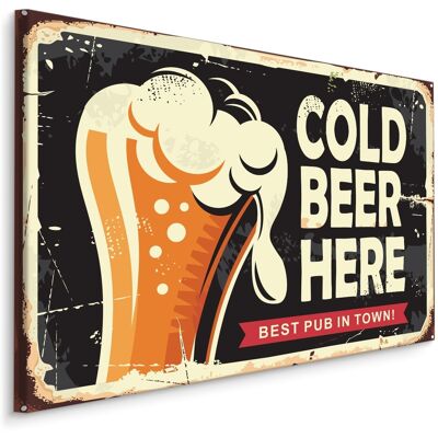 Karo-art Schilderij - Retro Bord, Cold Beer Here, Premium Print op canvas 40x30cm Karo-art Schilderij - Retro Bord, Cold Beer Here, Premium Print op canvas 40x30cm