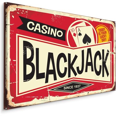 Karo-art Schilderij - Casino Black Jack, Vintage Bord, premium Print op Canvas 100x70cm Karo-art Schilderij - Casino Black Jack, Vintage Bord, premium Print op Canvas 100x70cm