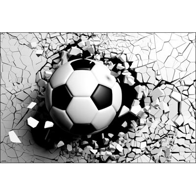 Karo-art Fotobehang - Voetbal komt door de muur, zwart/wit, te koop in 11 maten, incl behanglijm 520 x 318 cmcm Karo-art Fotobehang - Voetbal komt door de muur, zwart/wit, te koop in 11 maten, incl behanglijm 520 x 318 cmcm
