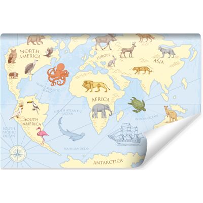 Karo-art Fotobehang - Dieren rond de wereld, Kinderkamer, premium print, inclusief behanglijm 405x270cm Karo-art Fotobehang - Dieren rond de wereld, Kinderkamer, premium print, inclusief behanglijm 405x270cm