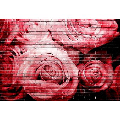 Karo-art Schilderij - Rode rozen op bakstenen muur , Multikleur , 2 maten , Premium print 100x70cm Karo-art Schilderij - Rode rozen op bakstenen muur , Multikleur , 2 maten , Premium print 100x70cm