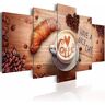 Karo-art Schilderij - Have a nice day! Koffie en croissant, 5 luik, bruin/wit, 2 maten, Premium print 100x50cm