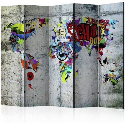 Karo-art Vouwscherm / Kamerscherm - Graffiti Wereld 225x172cm , gemonteerd geleverd, dubbelzijdig geprint 225x172cm Karo-art Vouwscherm / Kamerscherm - Graffiti Wereld 225x172cm , gemonteerd geleverd, dubbelzijdig geprint 225x172cm