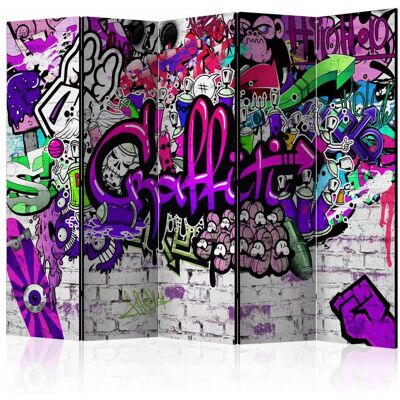 Karo-art Vouwscherm / Kamerscherm - Paarse Graffiti 225x172cm , gemonteerd geleverd, dubbelzijdig geprint 225x172cm Karo-art Vouwscherm / Kamerscherm - Paarse Graffiti 225x172cm , gemonteerd geleverd, dubbelzijdig geprint 225x172cm