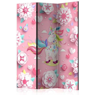 Karo-art Vouwscherm / Kamerscherm - Eenhoorn en een bed van bloemen, kinderkamer 135x172cm, gemonteerd geleverd, dubbelzijdig geprint 135x172cm Karo-art Vouwscherm / Kamerscherm - Eenhoorn en een bed van bloemen, kinderkamer 135x172cm, gemonteerd geleverd, dubbelzijdig geprint 135x172cm