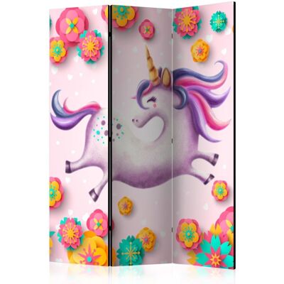 Karo-art Vouwscherm / Kamerscherm - Blije eenhoorn, kinderkamer 135x172cm, gemonteerd geleverd, dubbelzijdig geprint 135x172cm Karo-art Vouwscherm / Kamerscherm - Blije eenhoorn, kinderkamer 135x172cm, gemonteerd geleverd, dubbelzijdig geprint 135x172cm