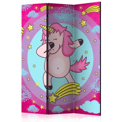 Karo-art Vouwscherm / Kamerscherm - Dansende eenhoorn, kinderkamer 135x172cm, gemonteerd geleverd, dubbelzijdig geprint 135x172cm Karo-art Vouwscherm / Kamerscherm - Dansende eenhoorn, kinderkamer 135x172cm, gemonteerd geleverd, dubbelzijdig geprint 135x172cm
