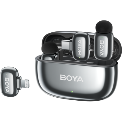 Boya Mini 2-01 (grey) 1x Rx Usb-c + Lightning 2x Tx Microfoon Boya Mini 2-01 (grey) 1x Rx Usb-c + Lightning 2x Tx Microfoon