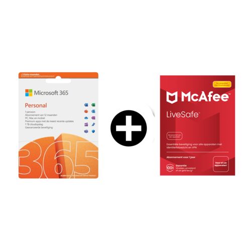 Software Microsoft 365 Personal + Mcafee Livesafe (1 Jaar)
