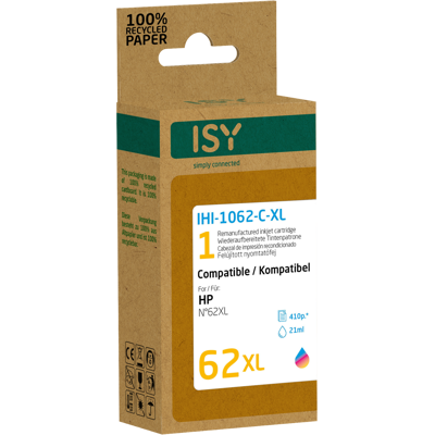 ISY Multipack 2 HP 62xl Bk+cl Zwart/color ISY Multipack 2 HP 62xl Bk+cl Zwart/color