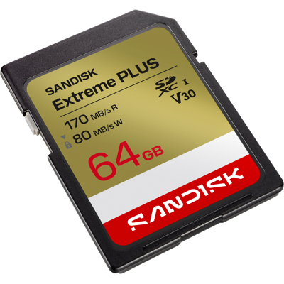 SanDisk Sdxc Extreme Plus 64gb (uhs-i V30 U3 R170 Mb/s / W80mb/s 4k Uhd) 64 Gb 80 Mbit/s SanDisk Sdxc Extreme Plus 64gb (uhs-i V30 U3 R170 Mb/s / W80mb/s 4k Uhd) 64 Gb 80 Mbit/s