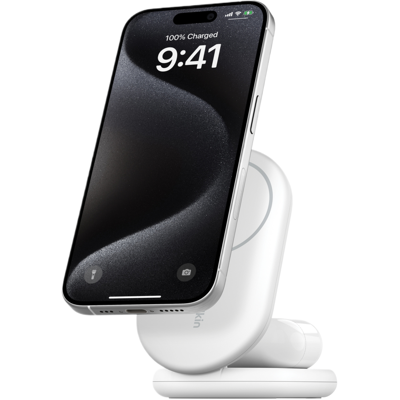 Belkin Boost Charge Qi2 15w Magnetische 2‑in‑1 Draadloze Lader – Wit Belkin Boost Charge Qi2 15w Magnetische 2‑in‑1 Draadloze Lader – Wit