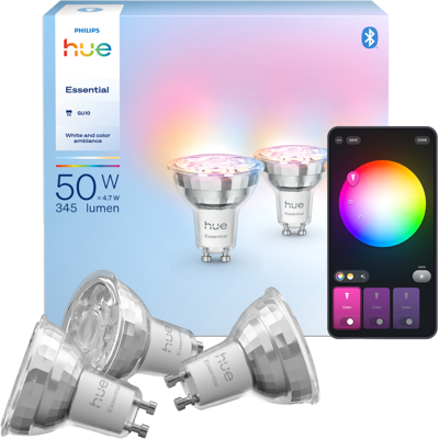 Philips Hue Essential Led Gu10 Spotlight Wit En Gekleurd Licht - 3-pack Slimme Ledlamp Philips Hue Essential Led Gu10 Spotlight Wit En Gekleurd Licht - 3-pack Slimme Ledlamp