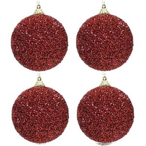 Decoris 4x Kerst rode glitter kralen kerstballen 8 cm kunststof