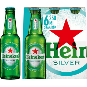 Heineken® Heineken Silver Draaidop Fles 6 x 250ML Aanbieding bij Jumbo   Alcoholhoudend of 0.0 2 kratten of verpakkingen met 6 flesjes of blikjes a 2533 cl M.u.v. gekoeld bier