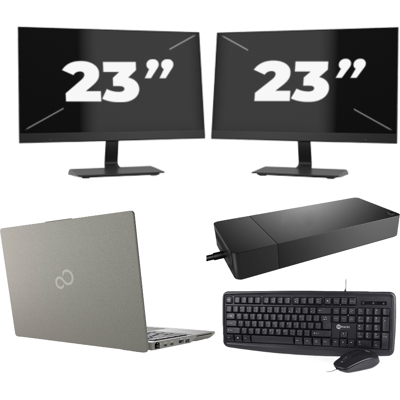 Fujitsu Lifebook U7411 - Intel Core i5-11e Generatie - 14 inch - 8GB RAM - 256GB SSD - Windows 11 Home + 2x 23 inch Monitor Fujitsu Lifebook U7411 - Intel Core i5-11e Generatie - 14 inch - 8GB RAM - 256GB SSD - Windows 11 Home + 2x 23 inch Monitor
