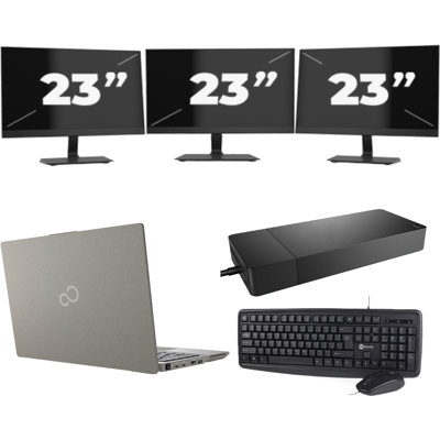 Fujitsu Lifebook U7411 - Intel Core i5-11e Generatie - 14 inch - 8GB RAM - 256GB SSD - Windows 11 Home + 3x 23 inch Monitor Fujitsu Lifebook U7411 - Intel Core i5-11e Generatie - 14 inch - 8GB RAM - 256GB SSD - Windows 11 Home + 3x 23 inch Monitor