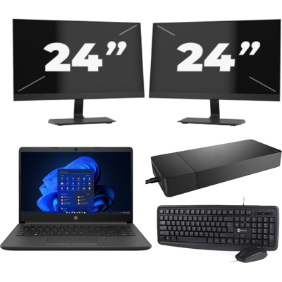 HP 240 G8 - Intel Core i3-10e Generatie - 14 inch - 8GB RAM - 256GB SSD - Windows 11 Home + 2x 24 inch Monitor HP 240 G8 - Intel Core i3-10e Generatie - 14 inch - 8GB RAM - 256GB SSD - Windows 11 Home + 2x 24 inch Monitor