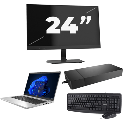 HP EliteBook 645 G9 - AMD Ryzen 5 5625U - 14 inch - 8GB RAM - 256GB SSD - Windows 11 Home + 1x 24 inch Monitor HP EliteBook 645 G9 - AMD Ryzen 5 5625U - 14 inch - 8GB RAM - 256GB SSD - Windows 11 Home + 1x 24 inch Monitor