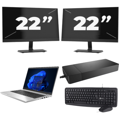 HP EliteBook 645 G9 - AMD Ryzen 5 5625U - 14 inch - 8GB RAM - 256GB SSD - Windows 11 Home + 2x 22 inch Monitor HP EliteBook 645 G9 - AMD Ryzen 5 5625U - 14 inch - 8GB RAM - 256GB SSD - Windows 11 Home + 2x 22 inch Monitor