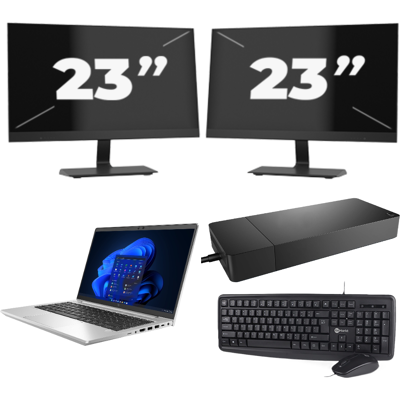 HP EliteBook 645 G9 - AMD Ryzen 5 5625U - 14 inch - 8GB RAM - 256GB SSD - Windows 11 Home + 2x 23 inch Monitor HP EliteBook 645 G9 - AMD Ryzen 5 5625U - 14 inch - 8GB RAM - 256GB SSD - Windows 11 Home + 2x 23 inch Monitor