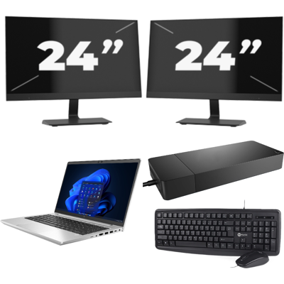HP EliteBook 645 G9 - AMD Ryzen 5 5625U - 14 inch - 8GB RAM - 256GB SSD - Windows 11 Home + 2x 24 inch Monitor HP EliteBook 645 G9 - AMD Ryzen 5 5625U - 14 inch - 8GB RAM - 256GB SSD - Windows 11 Home + 2x 24 inch Monitor