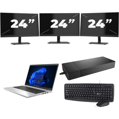 HP EliteBook 645 G9 - AMD Ryzen 5 5625U - 14 inch - 8GB RAM - 256GB SSD - Windows 11 Home + 3x 24 inch Monitor HP EliteBook 645 G9 - AMD Ryzen 5 5625U - 14 inch - 8GB RAM - 256GB SSD - Windows 11 Home + 3x 24 inch Monitor