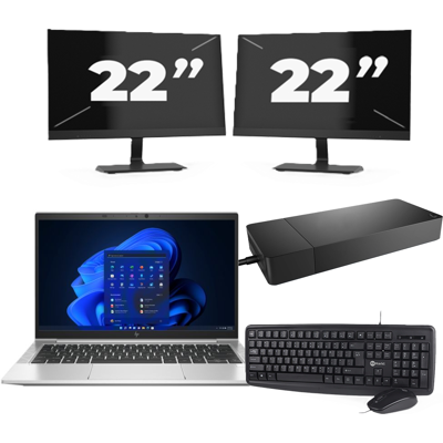 HP EliteBook 835 G8 - AMD Ryzen 3 PRO 5450U - 13 inch - 8GB RAM - 256GB SSD - Windows 11 Home + 2x 22 inch Monitor HP EliteBook 835 G8 - AMD Ryzen 3 PRO 5450U - 13 inch - 8GB RAM - 256GB SSD - Windows 11 Home + 2x 22 inch Monitor