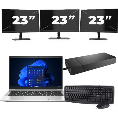 HP EliteBook 835 G8 - AMD Ryzen 3 PRO 5450U - 13 inch - 8GB RAM - 256GB SSD - Windows 11 Home + 3x 23 inch Monitor HP EliteBook 835 G8 - AMD Ryzen 3 PRO 5450U - 13 inch - 8GB RAM - 256GB SSD - Windows 11 Home + 3x 23 inch Monitor
