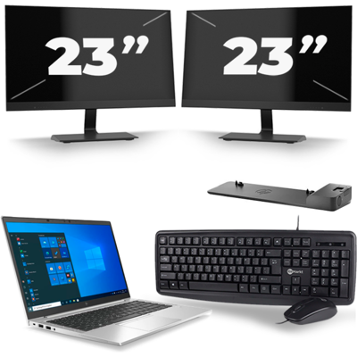 HP EliteBook 845 G7 - AMD Ryzen 3 Pro 4450U - 14 inch - 8GB RAM - 256GB SSD - Windows 10 Home + 2x 23 inch Monitor HP EliteBook 845 G7 - AMD Ryzen 3 Pro 4450U - 14 inch - 8GB RAM - 256GB SSD - Windows 10 Home + 2x 23 inch Monitor