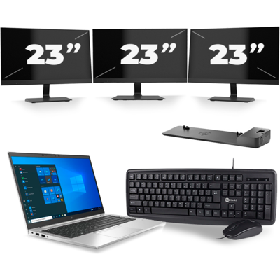 HP EliteBook 845 G7 - AMD Ryzen 3 Pro 4450U - 14 inch - 8GB RAM - 256GB SSD - Windows 10 Home + 3x 23 inch Monitor HP EliteBook 845 G7 - AMD Ryzen 3 Pro 4450U - 14 inch - 8GB RAM - 256GB SSD - Windows 10 Home + 3x 23 inch Monitor