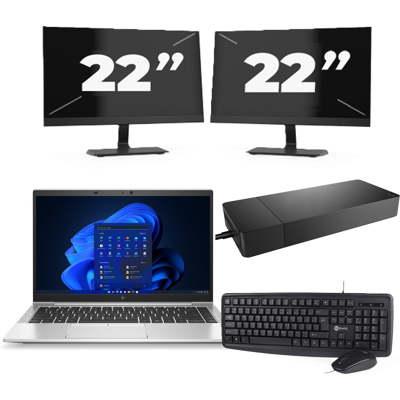 HP EliteBook 845 G8 - AMD Ryzen 3 PRO 5400U - 14 inch - 8GB RAM - 256GB SSD - Windows 11 Home + 2x 22 inch Monitor HP EliteBook 845 G8 - AMD Ryzen 3 PRO 5400U - 14 inch - 8GB RAM - 256GB SSD - Windows 11 Home + 2x 22 inch Monitor