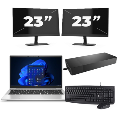 HP EliteBook 845 G8 - AMD Ryzen 3 PRO 5400U - 14 inch - 8GB RAM - 256GB SSD - Windows 11 Home + 2x 23 inch Monitor HP EliteBook 845 G8 - AMD Ryzen 3 PRO 5400U - 14 inch - 8GB RAM - 256GB SSD - Windows 11 Home + 2x 23 inch Monitor