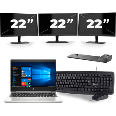 HP ProBook 445 G7 - AMD Ryzen 5 4500U - 14 inch - 8GB RAM - 256GB SSD - Windows 10 + 3x 22 inch Monitor HP ProBook 445 G7 - AMD Ryzen 5 4500U - 14 inch - 8GB RAM - 256GB SSD - Windows 10 + 3x 22 inch Monitor
