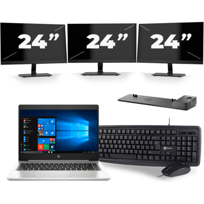 HP ProBook 445 G7 - AMD Ryzen 3 4300U - 14 inch - 8GB RAM - 256GB SSD - Windows 10 + 3x 24 inch Monitor HP ProBook 445 G7 - AMD Ryzen 3 4300U - 14 inch - 8GB RAM - 256GB SSD - Windows 10 + 3x 24 inch Monitor