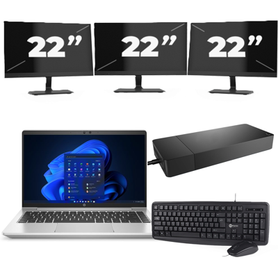 HP ProBook 445 G8 - AMD Ryzen 3 5400U - 14 inch - 8GB RAM - 256GB SSD - Windows 11 + 3x 22 inch Monitor HP ProBook 445 G8 - AMD Ryzen 3 5400U - 14 inch - 8GB RAM - 256GB SSD - Windows 11 + 3x 22 inch Monitor