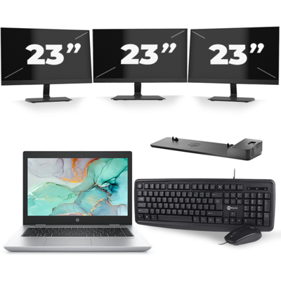 HP ProBook 645 G4 - AMD Ryzen 5 2500U - 14 inch - 8GB RAM - 256GB SSD - Windows 10 + 3x 23 inch Monitor HP ProBook 645 G4 - AMD Ryzen 5 2500U - 14 inch - 8GB RAM - 256GB SSD - Windows 10 + 3x 23 inch Monitor