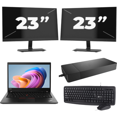 Lenovo ThinkPad T14 Gen 1 - AMD Ryzen 5 PRO 4650U - 14 inch - 8GB RAM - 256GB SSD - Windows 11 Home + 2x 23 inch Monitor Lenovo ThinkPad T14 Gen 1 - AMD Ryzen 5 PRO 4650U - 14 inch - 8GB RAM - 256GB SSD - Windows 11 Home + 2x 23 inch Monitor