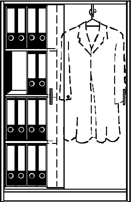 TINO - Schuifdeurkast, 3 legborden links, 4 ordnerhoogtes, rechts kapstok